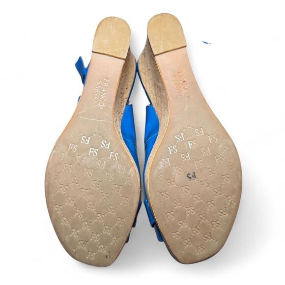 Franco Sarto Blue Buckle Peep Toe Sling-back Wedges Size 10 - Picture 6 of 7